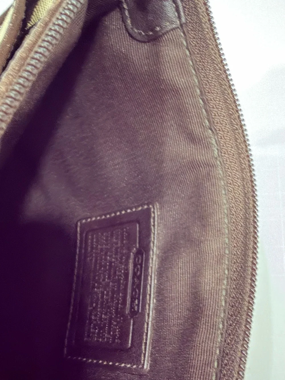 Coach Tan and Dark Brown Signature Stripe Messenger Bag
